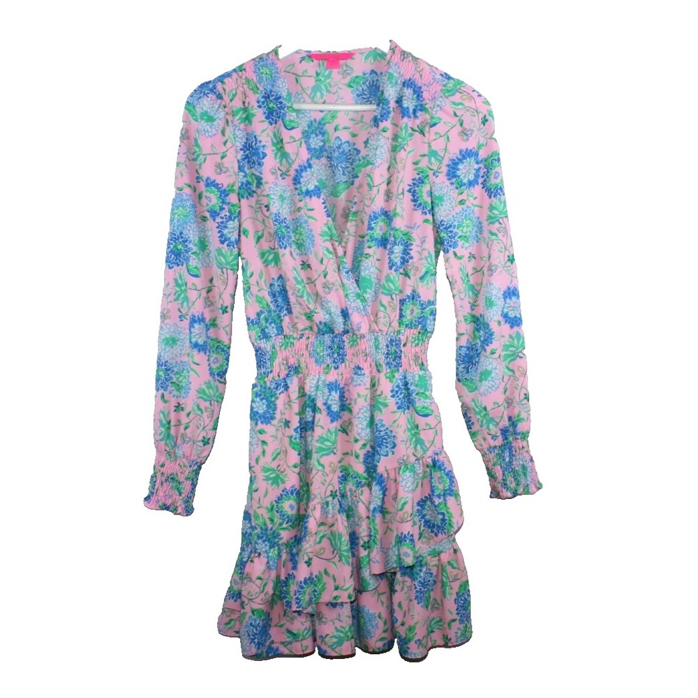 Lilly Pulitzer Dress Womens Sz 0 Multicolor Cristiana Long Sleeve Stretch Floral